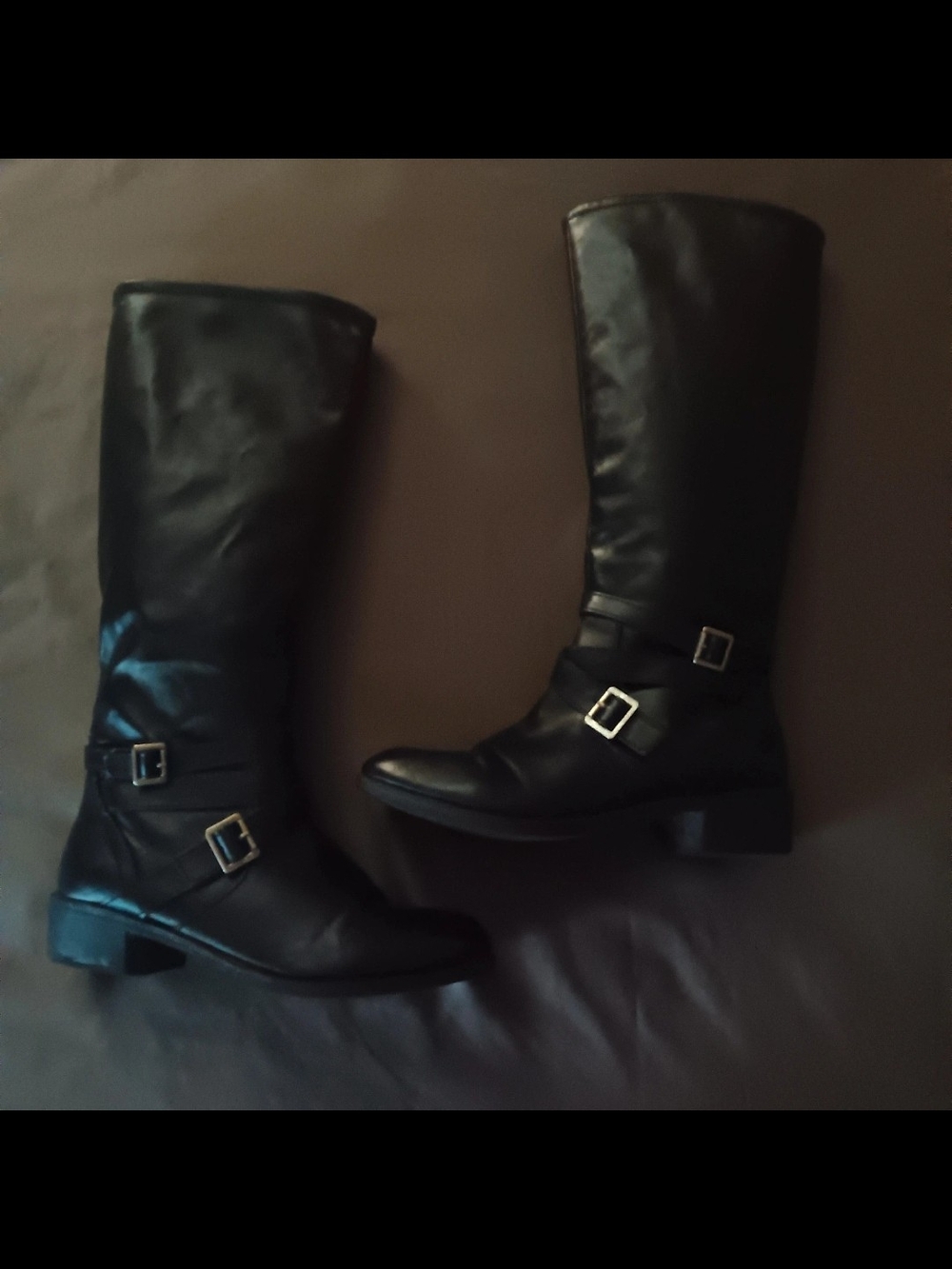 Arizona Black Knee-High Biker Buckle Boots 9.5